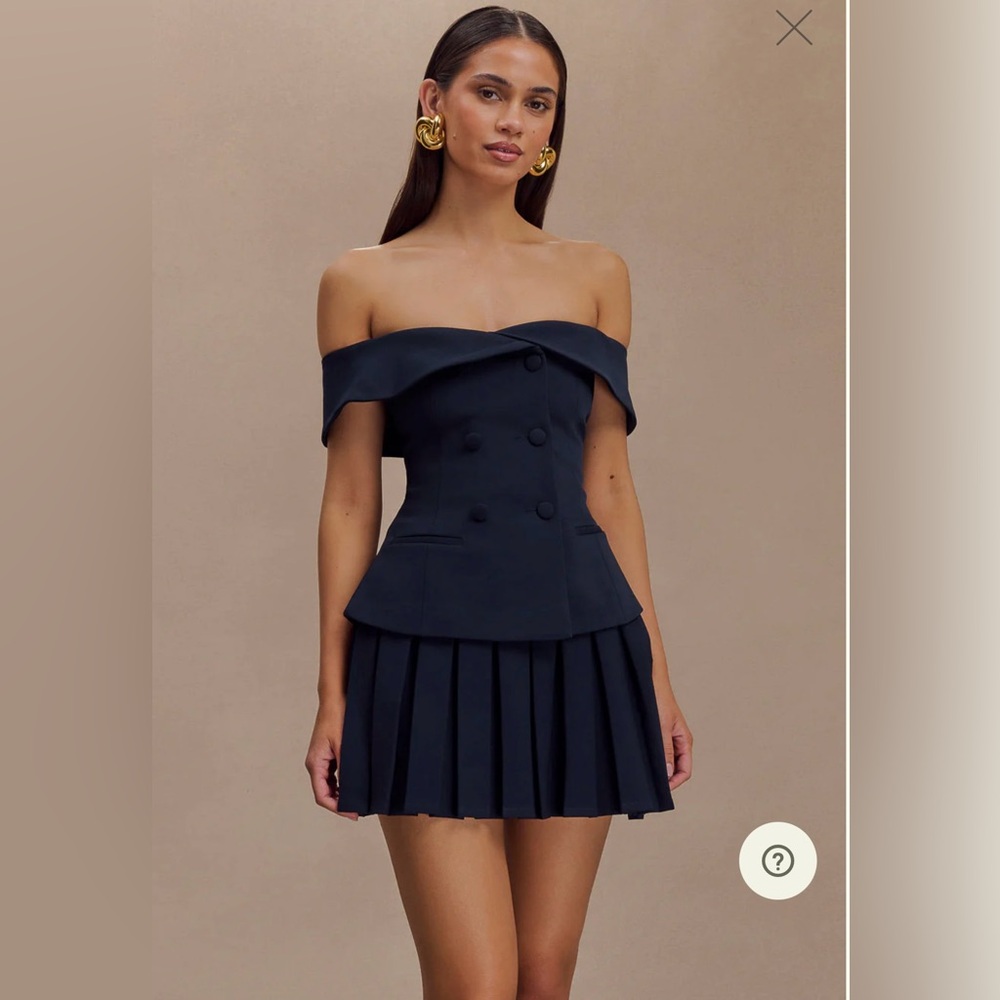 Meshki Strapless Suiting Top and pleated mini skirt set- Medium